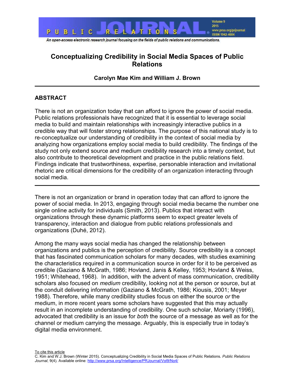 Conceptualizing Credibility in Social Media Spaces of Public Relations