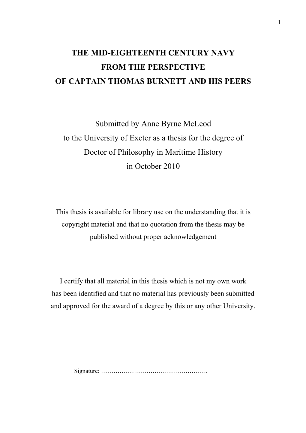 The Mid-Eighteenth Century Navy from the Perspective of Captain Thomas Burnett and His Peers