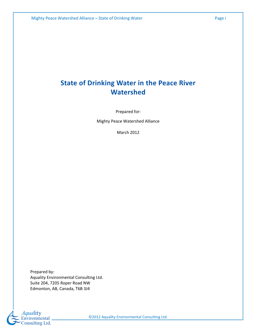 State of Drinking Water in the Peace River Watershed Final March 5
