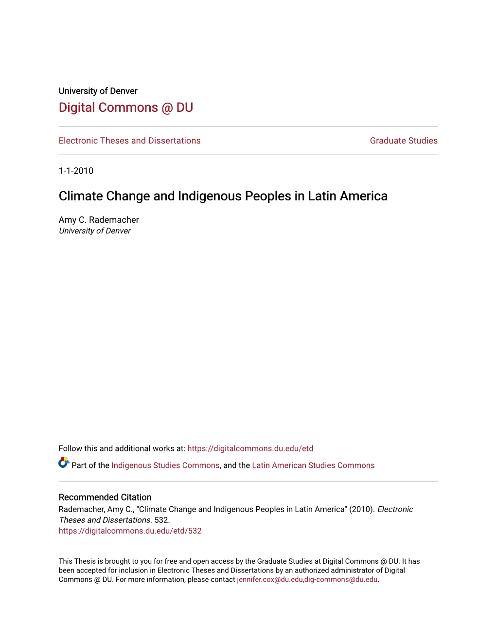 Climate Change and Indigenous Peoples in Latin America