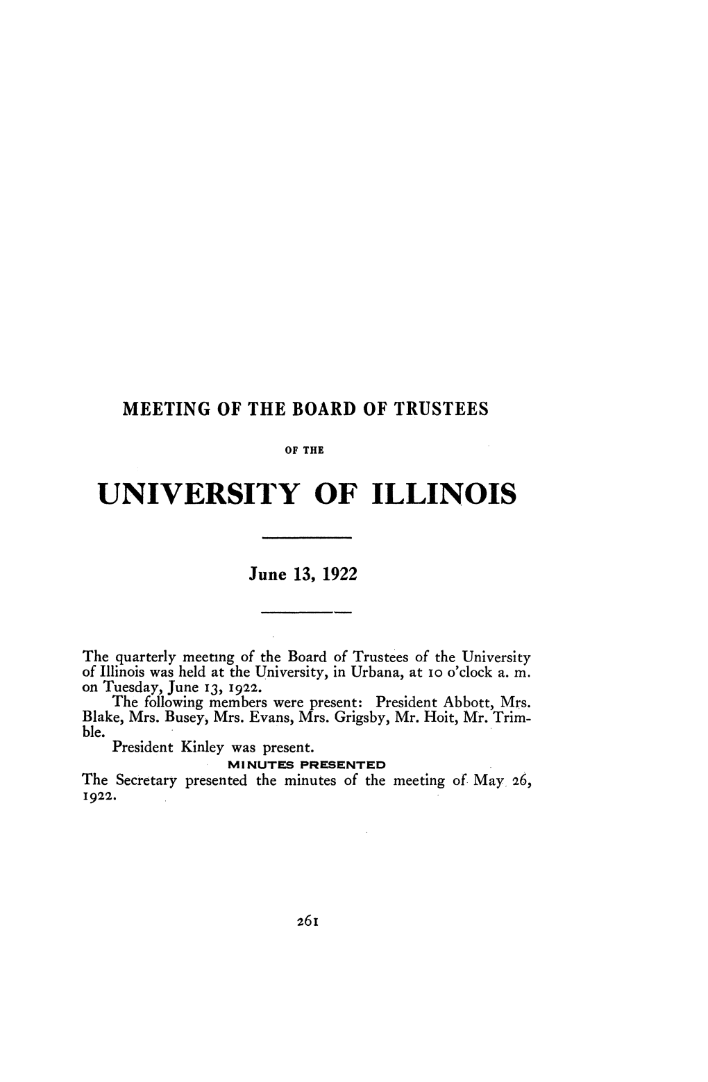 June 13, 1922, Minutes | UI Board of Trustees