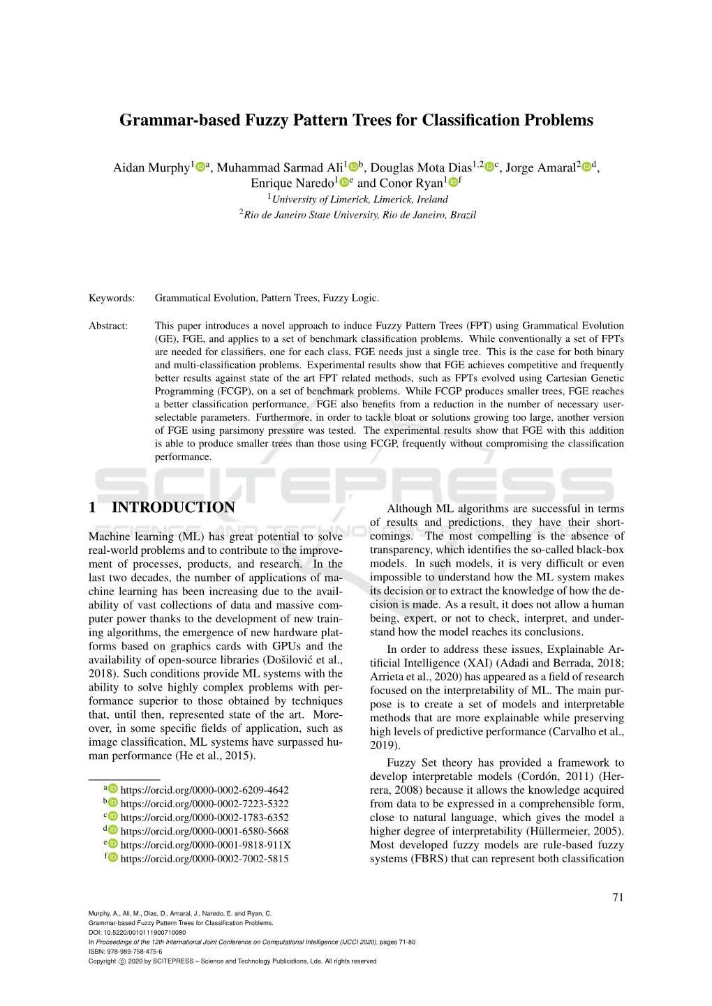 Grammar-Based Fuzzy Pattern Trees for Classification Problems