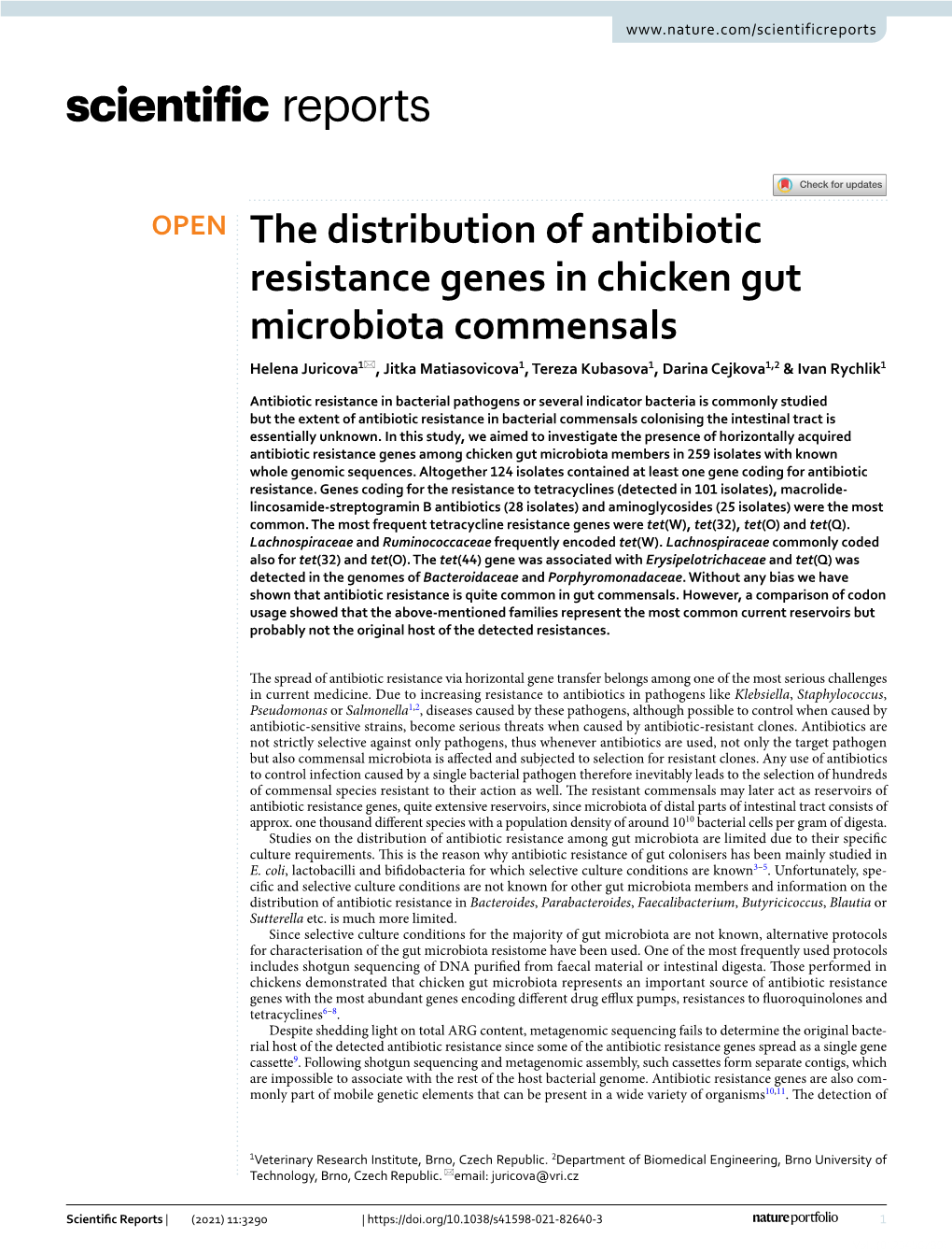 The Distribution of Antibiotic Resistance Genes in Chicken Gut Microbiota