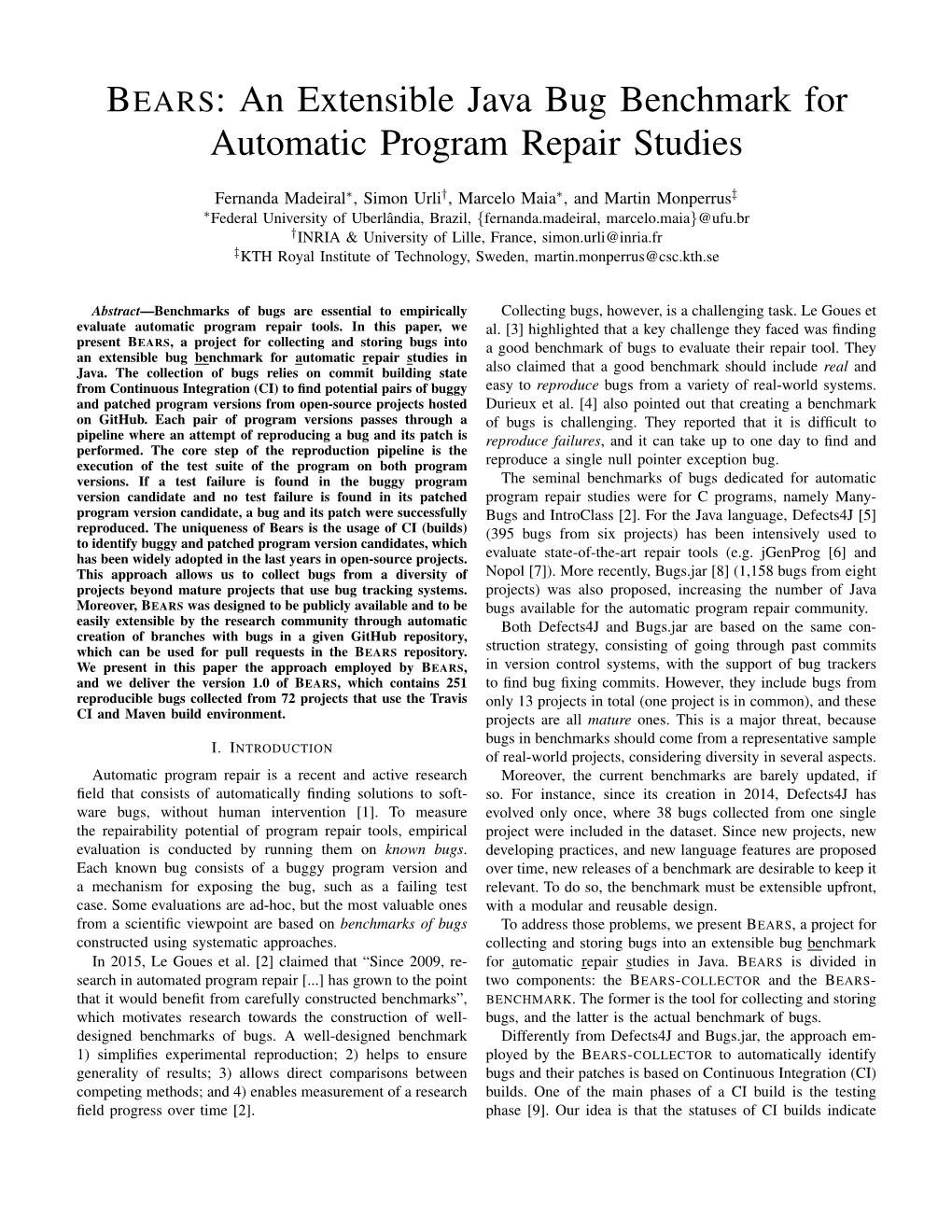 An Extensible Java Bug Benchmark for Automatic Program Repair Studies