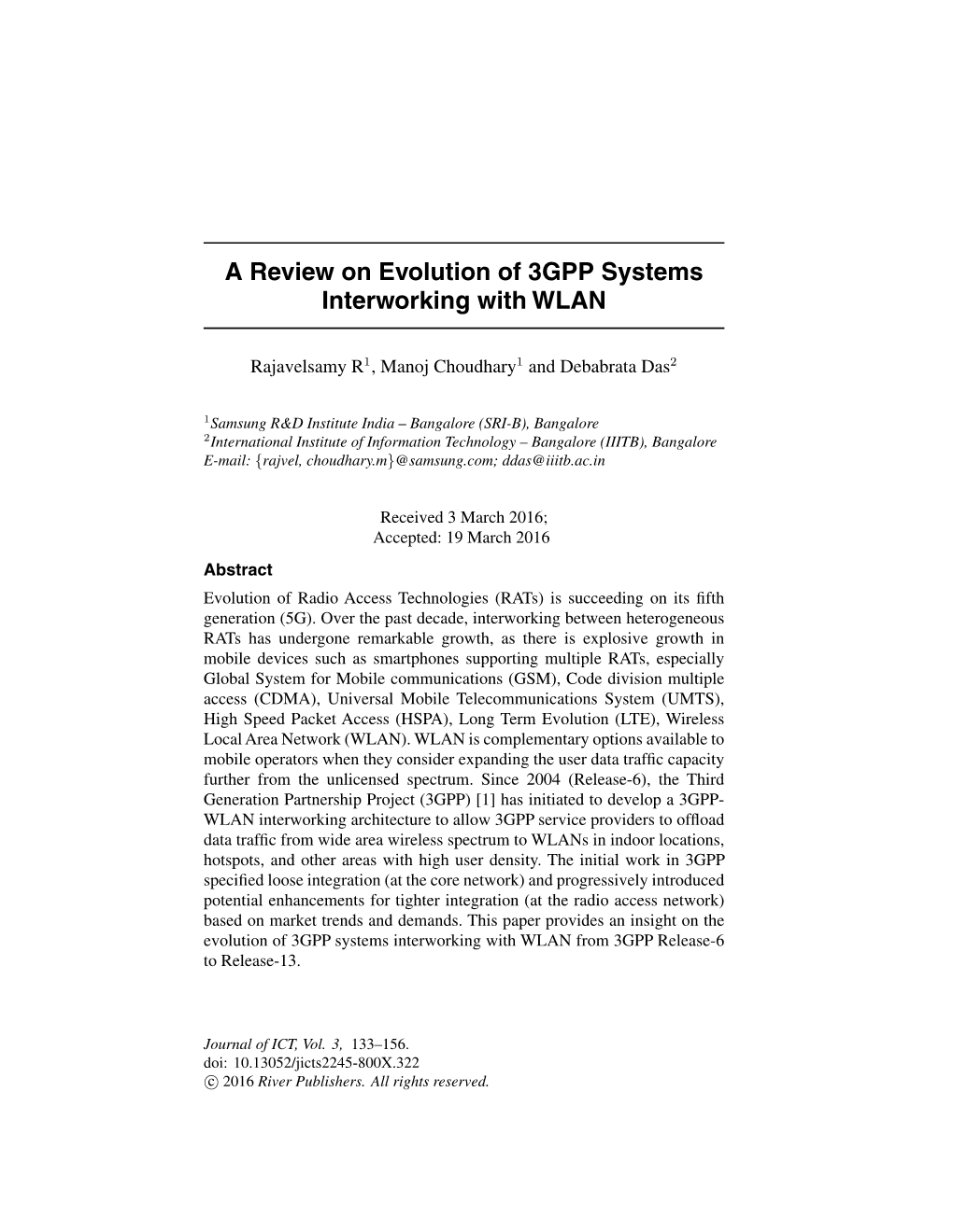 A Review on Evolution of 3GPP Systems Interworking with WLAN