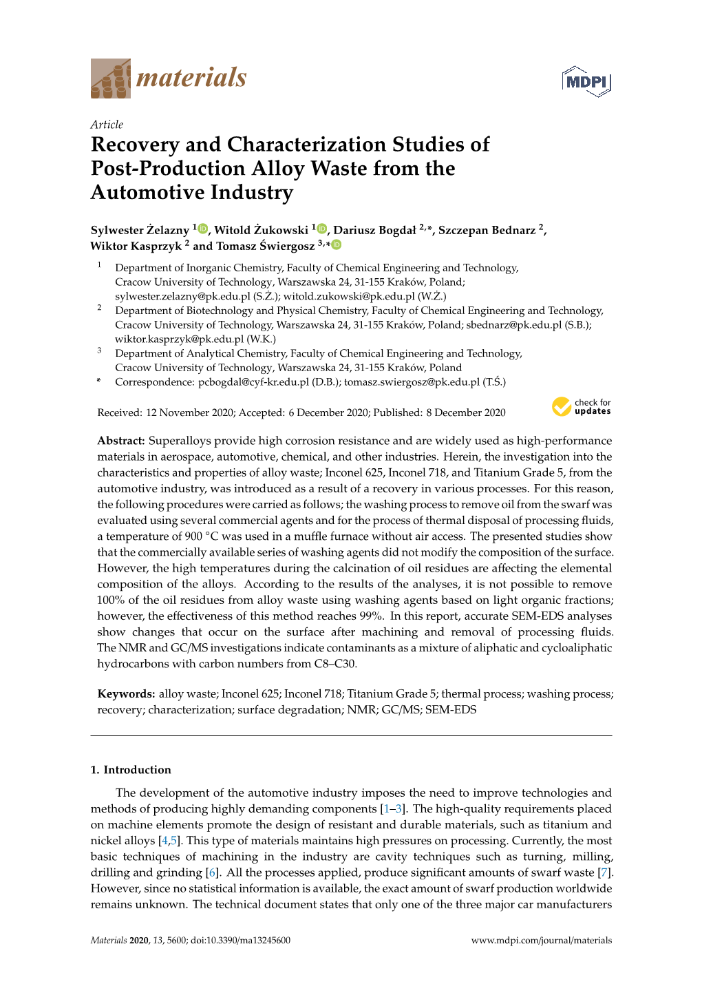 Recovery and Characterization Studies of Post-Production Alloy Waste from the Automotive Industry