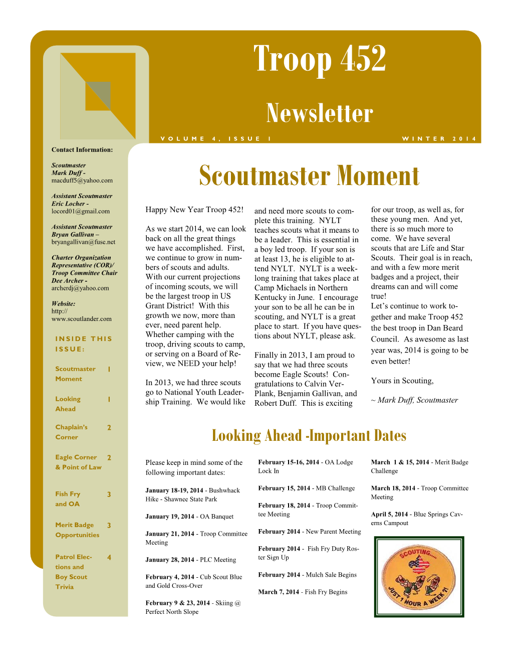 Troop 452 Newsletter