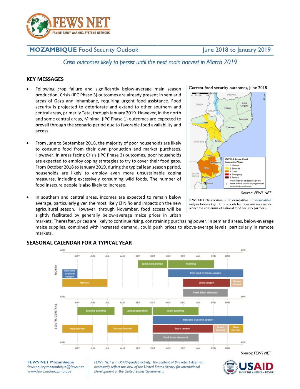 Crisis Outcomes Likely to Persist Until the Next Main Harvest in March 2019