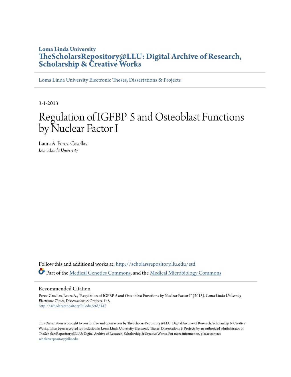 Regulation of IGFBP-5 and Osteoblast Functions by Nuclear Factor I Laura A