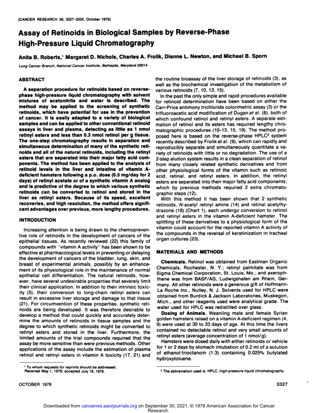 Assay of Retinoids in Biological Samples by Reverse-Phase High-Pressure Liquid Chromatography