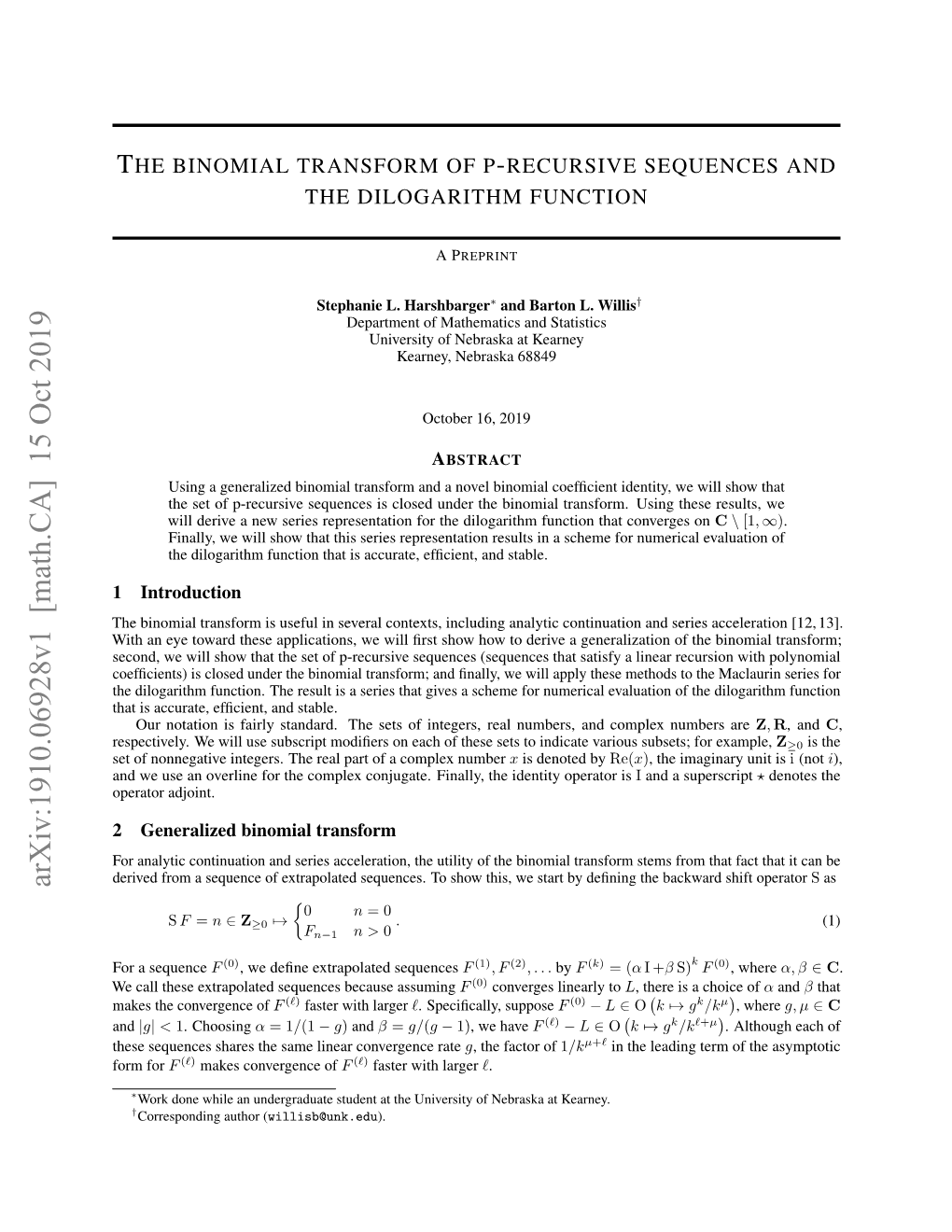 The Binomial Transform of P-Recursive Sequences and the Dilogarithm Function