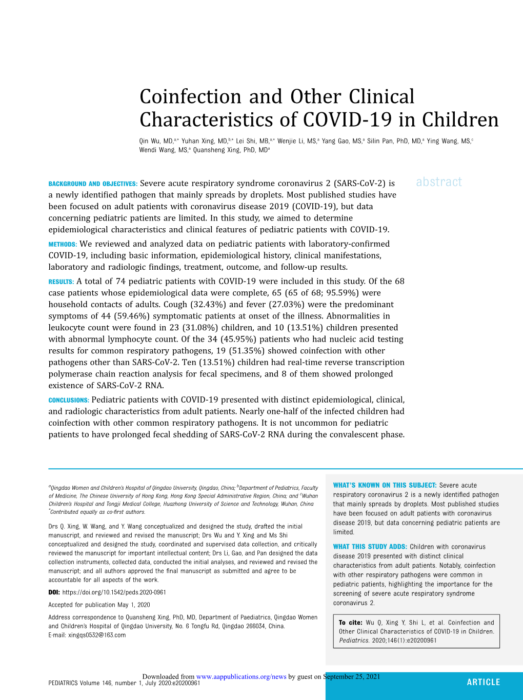 Coinfection and Other Clinical Characteristics of COVID-19 In