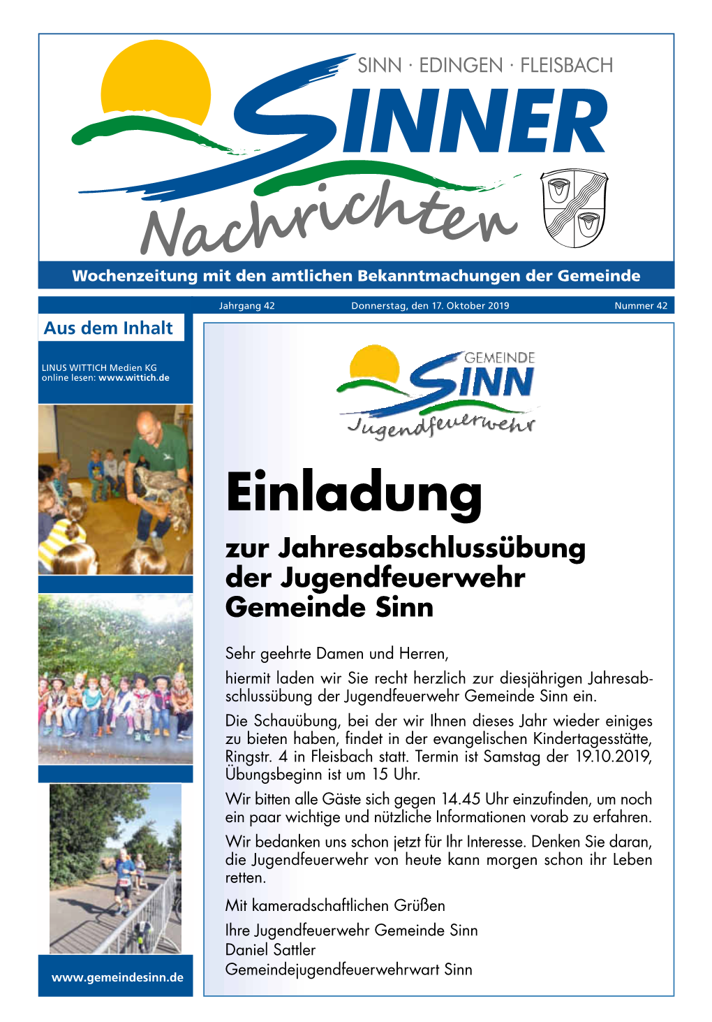 Sinner Nachrichten Nr. 42 Vom 17.10.2019