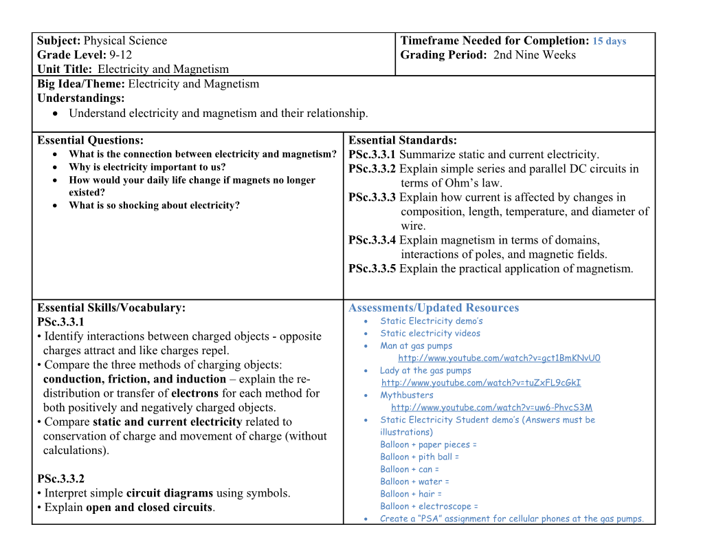 Subject: Physical Science