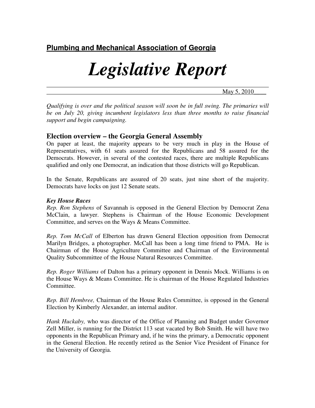 Legislative Report