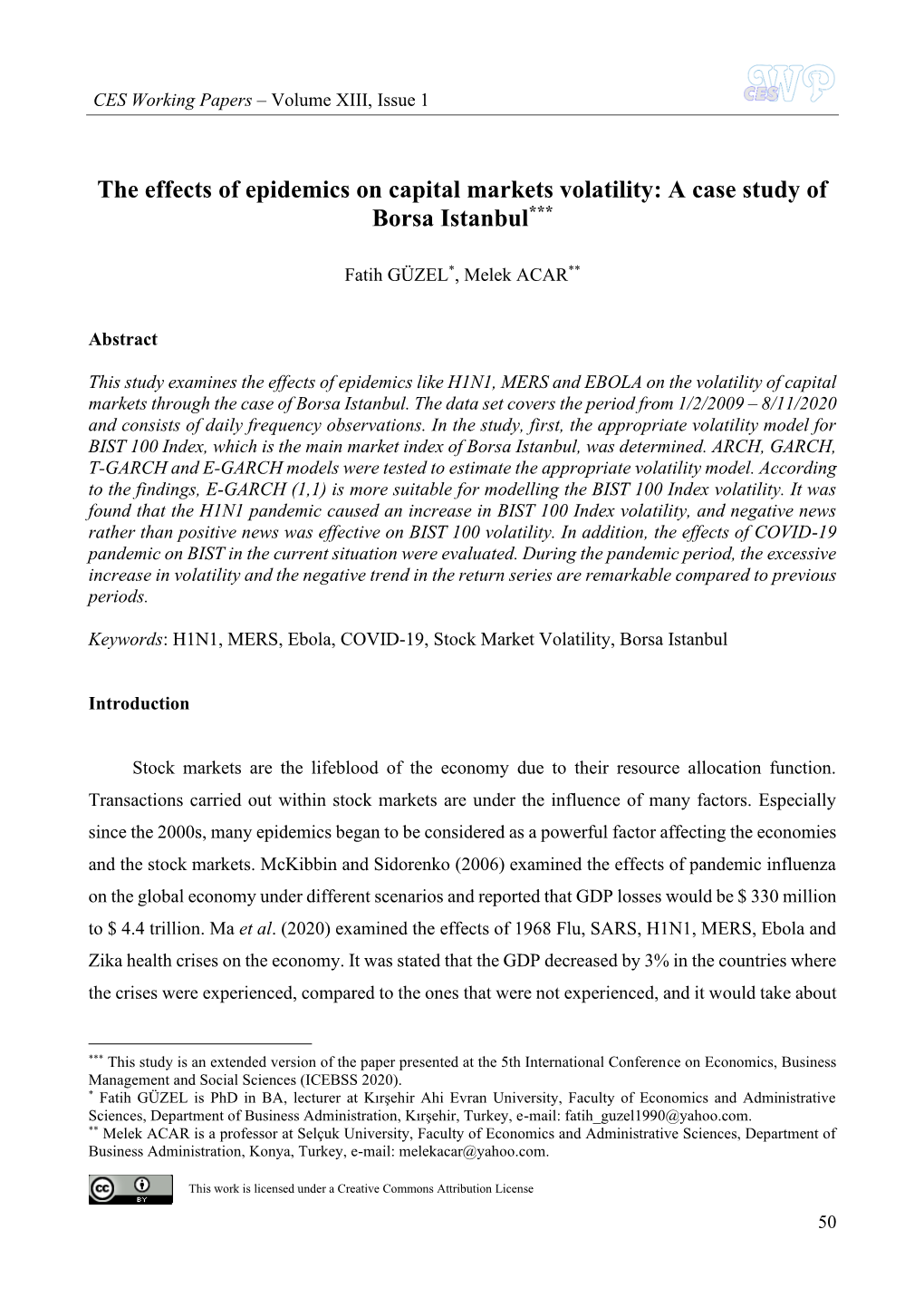 The Effects of Epidemics on Capital Markets Volatility: a Case Study of Borsa Istanbul***
