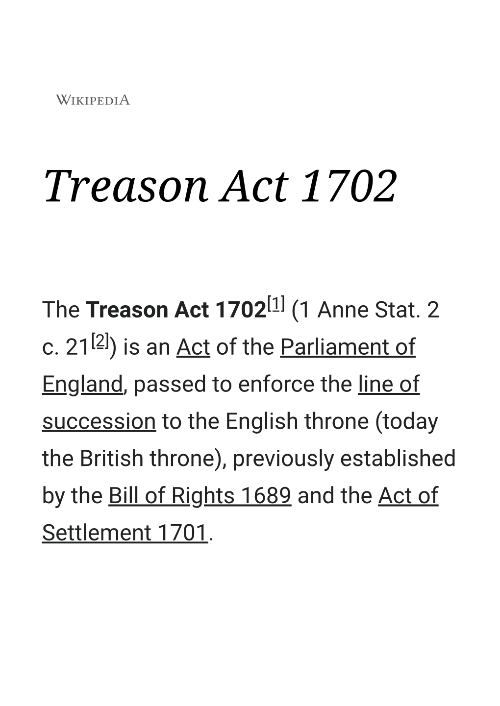Treason Act 1702