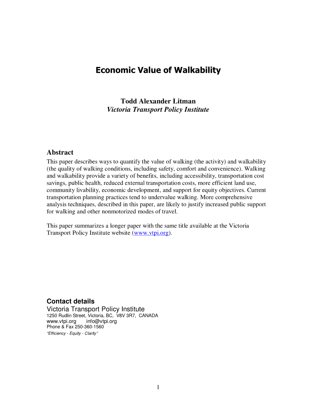 Economic Value of Walkability