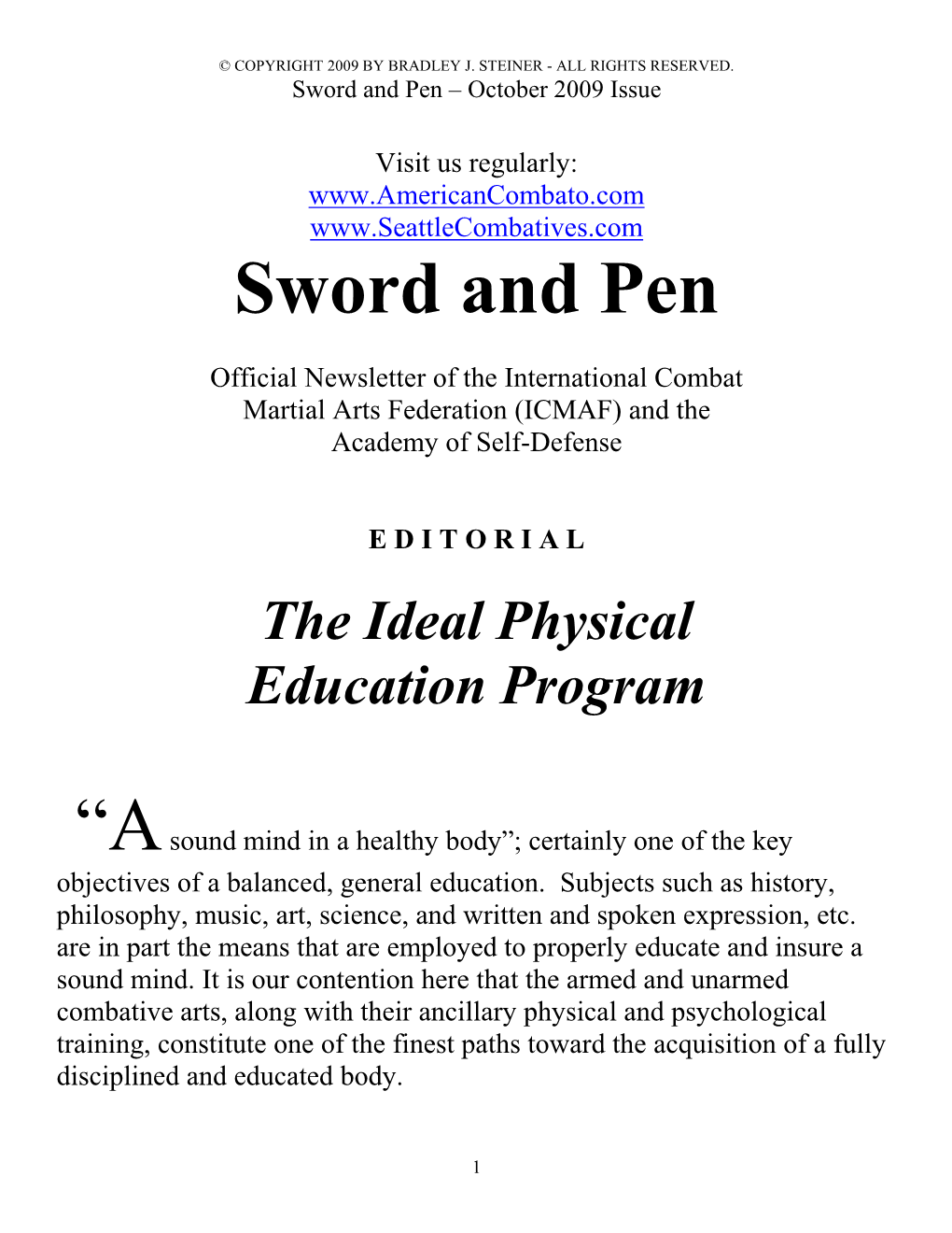 October 2009 – Sword And