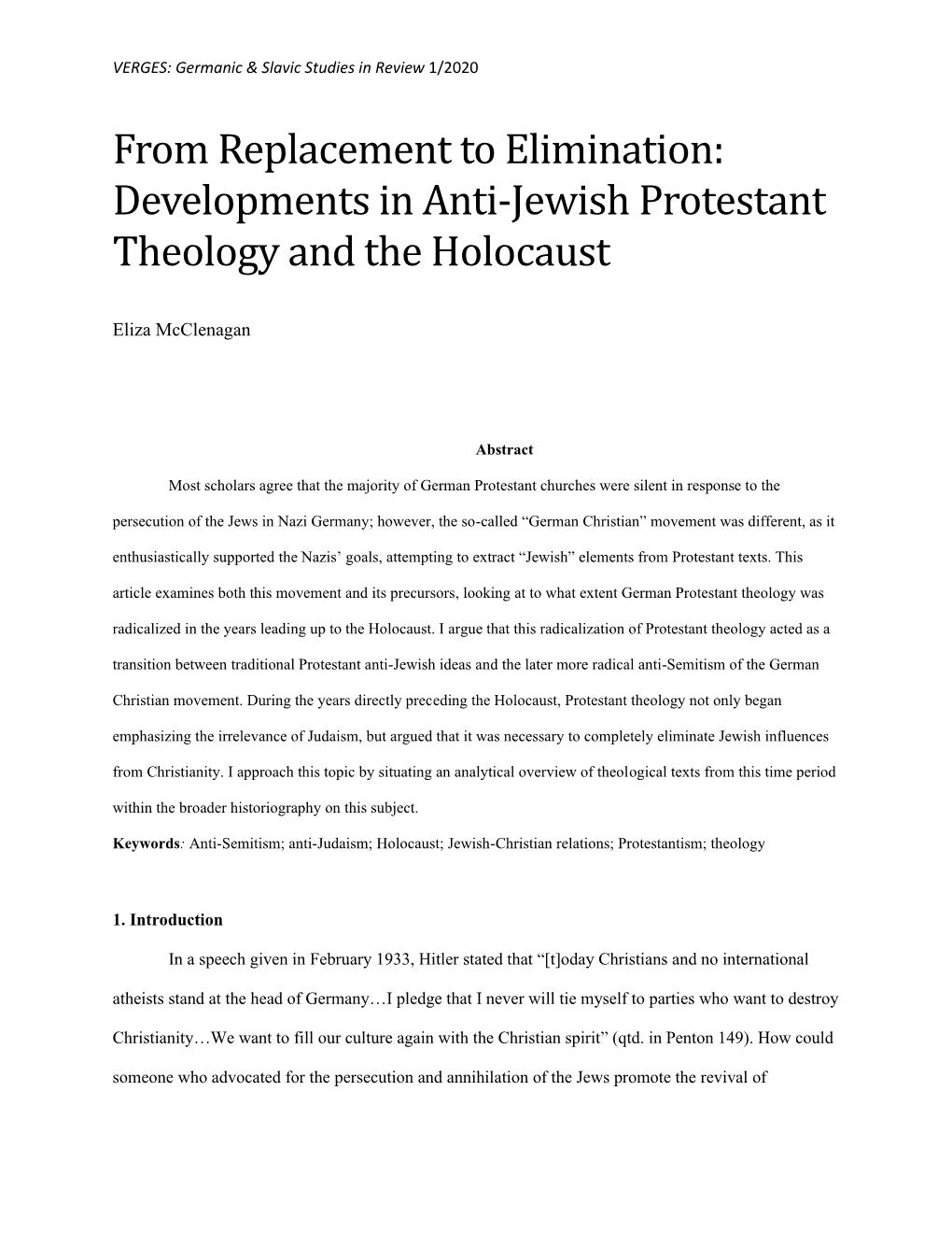 Developments in Anti-Jewish Protestant Theology and the Holocaust