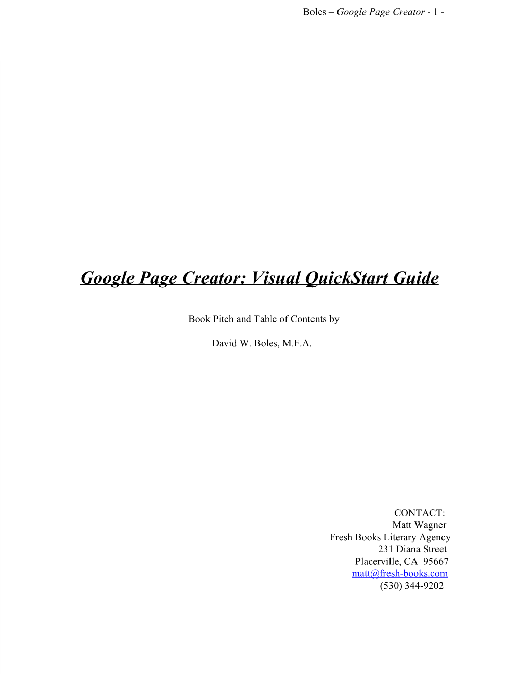 Google Page Creator: Visual Quickstart Guide