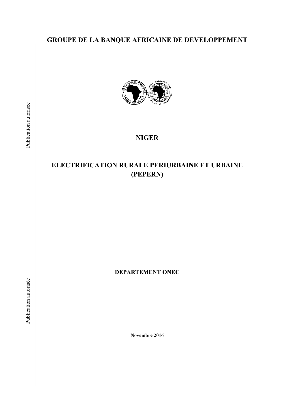 Groupe De La Banque Africaine De Developpement Niger Electrification Rurale Periurbaine Et Urbaine (Pepern)
