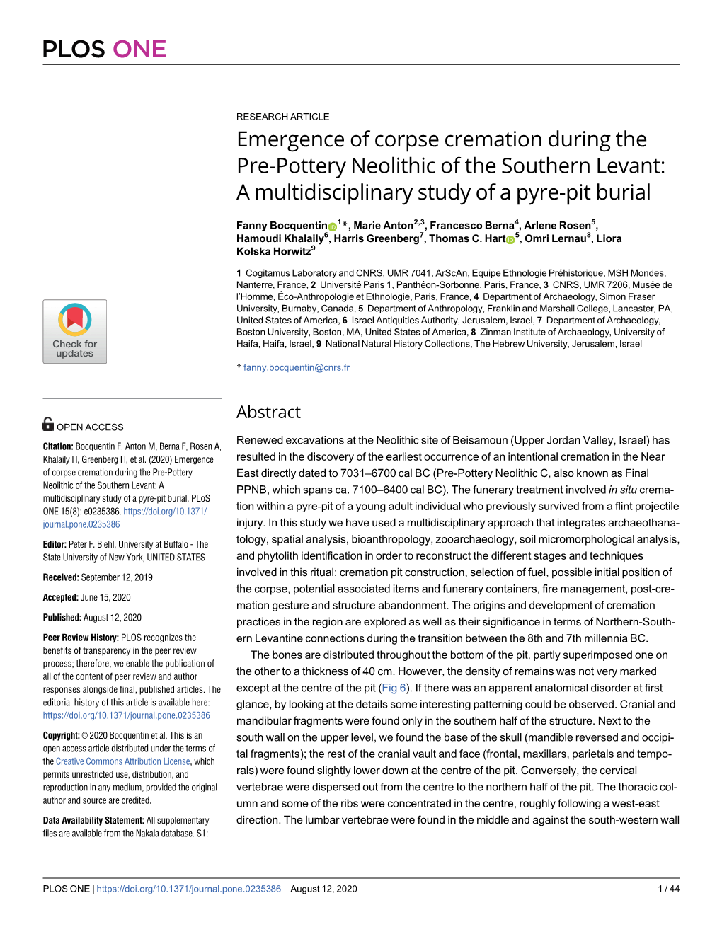 Emergence of Corpse Cremation During the Pre-Pottery Neolithic of the Southern Levant: a Multidisciplinary Study of a Pyre-Pit Burial