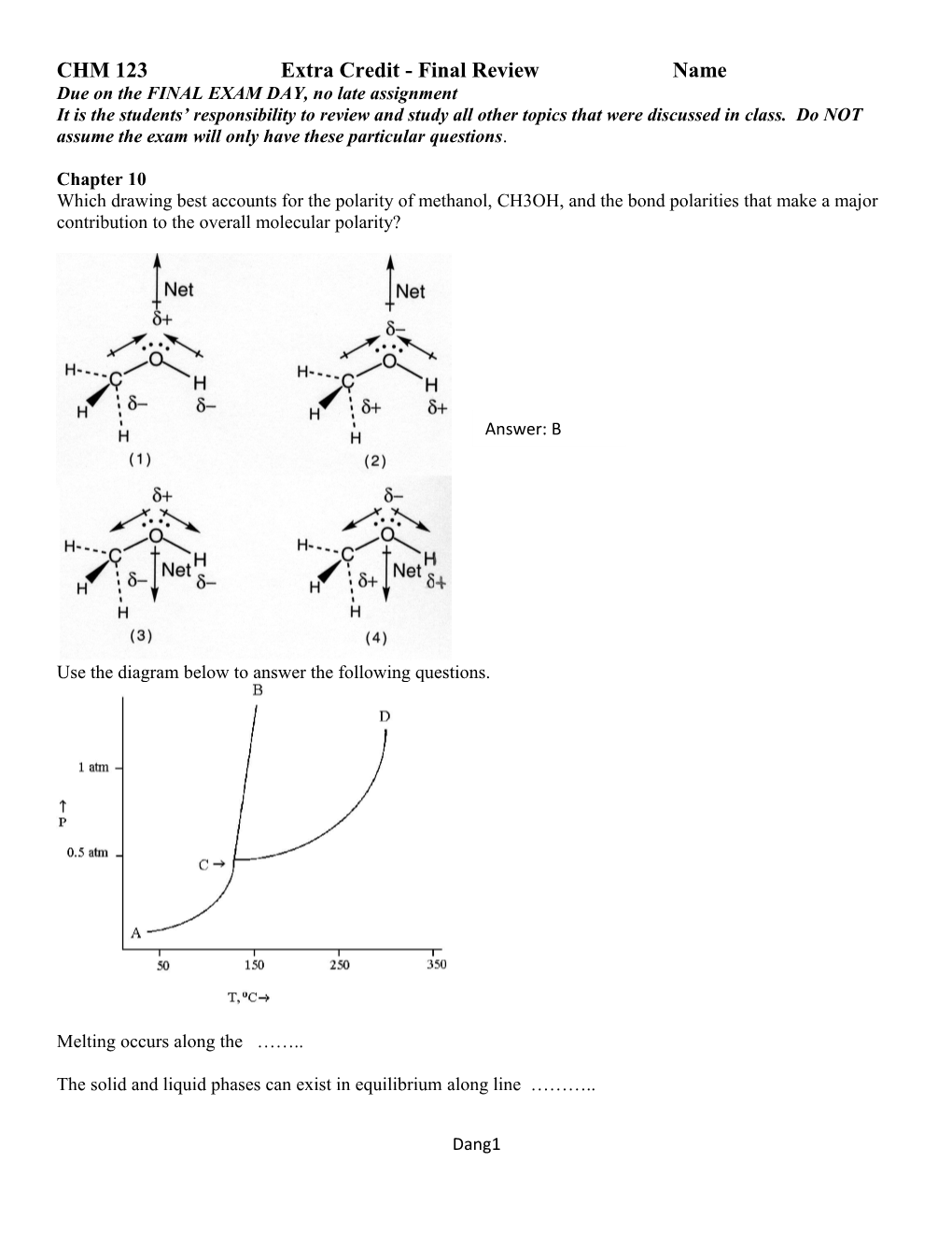 CHM 123 Extra Credit - Final Review Name