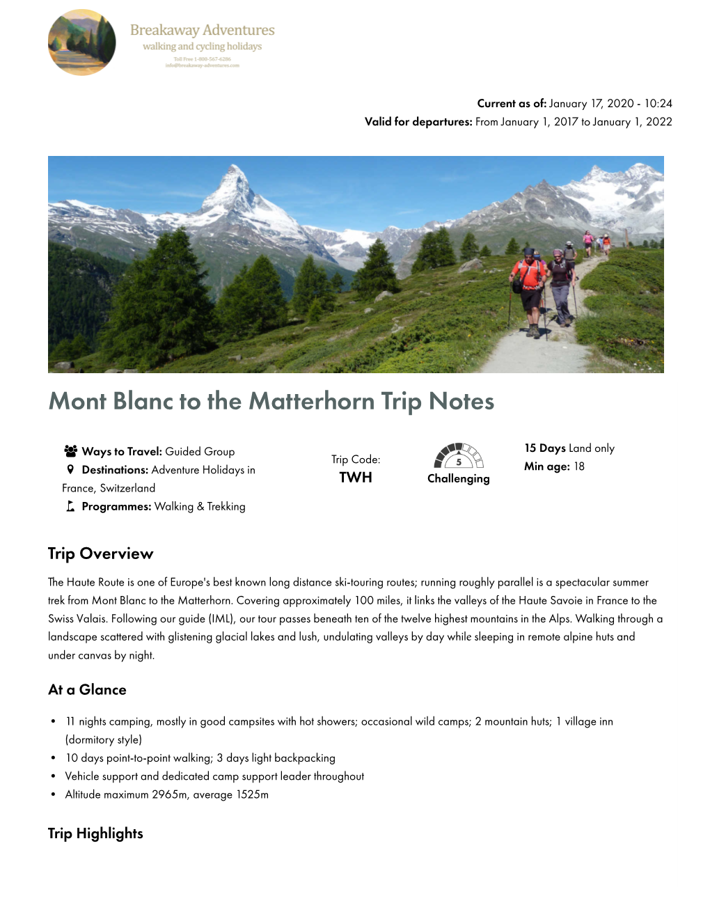Mont Blanc to the Matterhorn Trip Notes