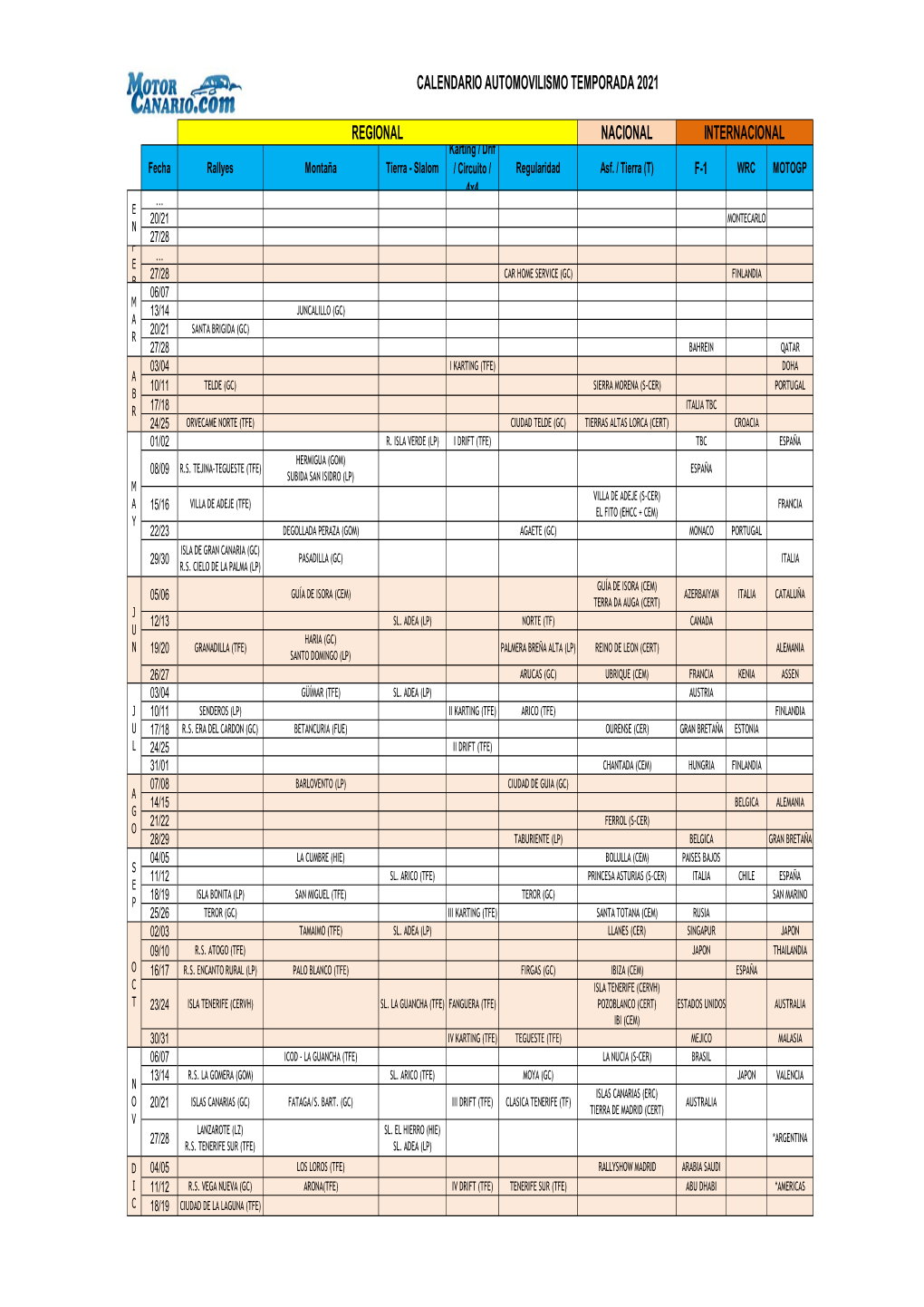 Calendario Deportivo 2021