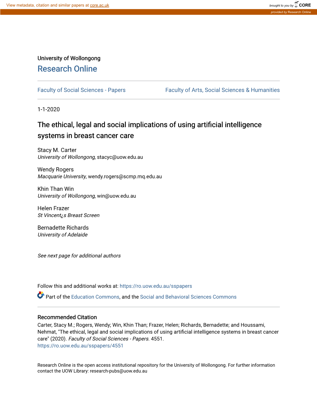 The Ethical, Legal and Social Implications of Using Artificial Intelligence Systems in Breast Cancer Care