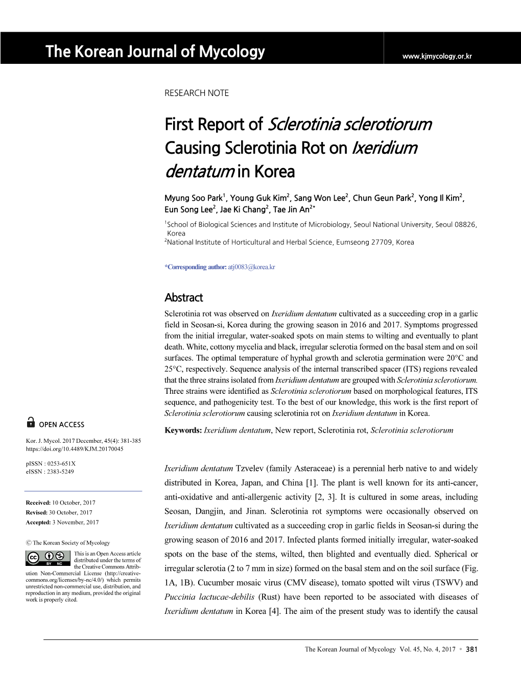 The Korean Journal of Mycology