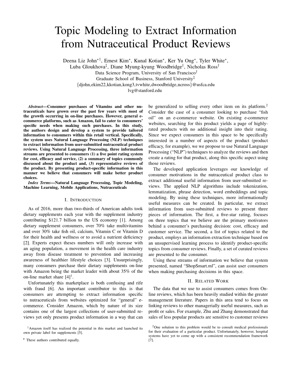 Topic Modeling to Extract Information from Nutraceutical Product Reviews