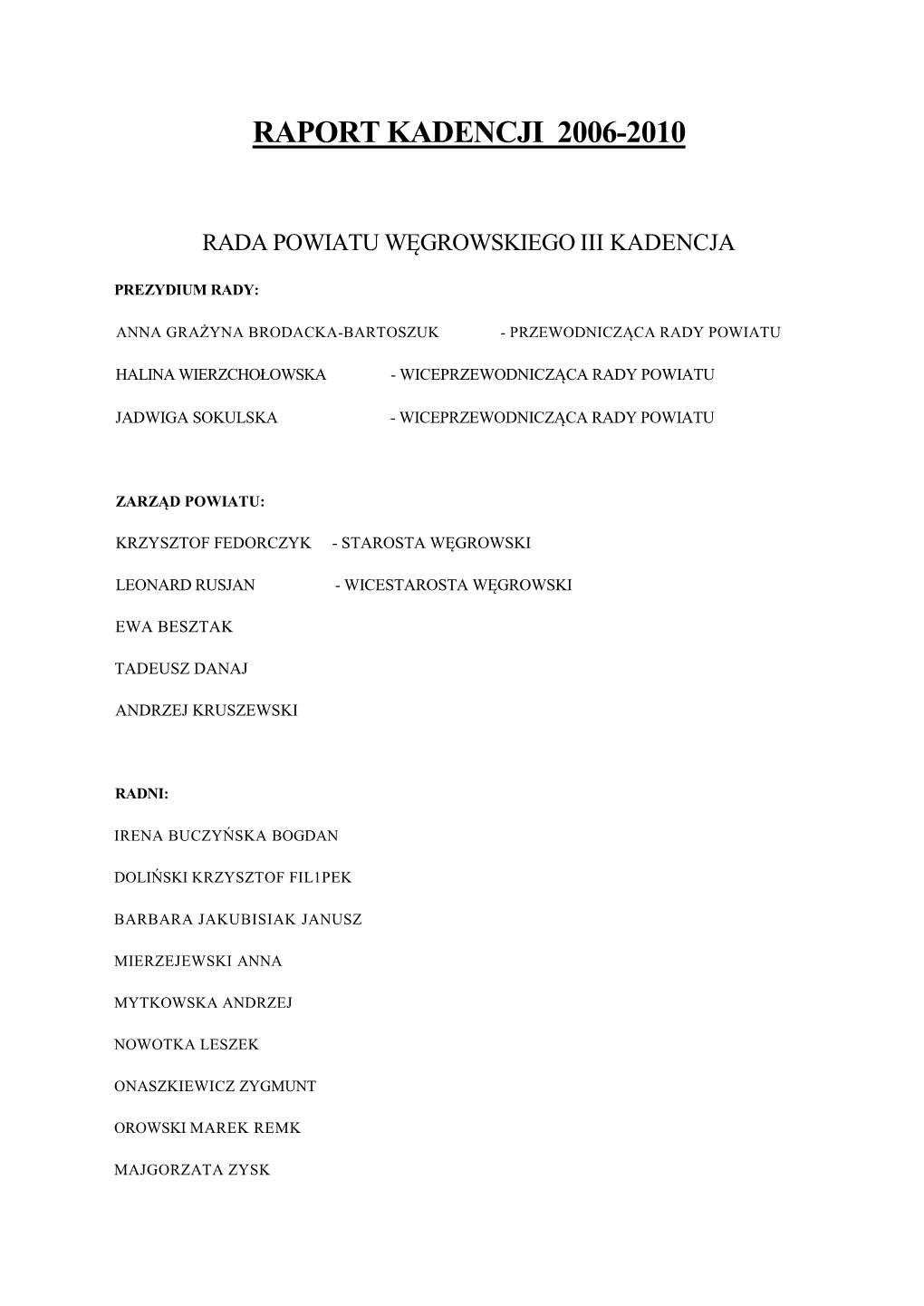 Raport Kadencji 2006-2010