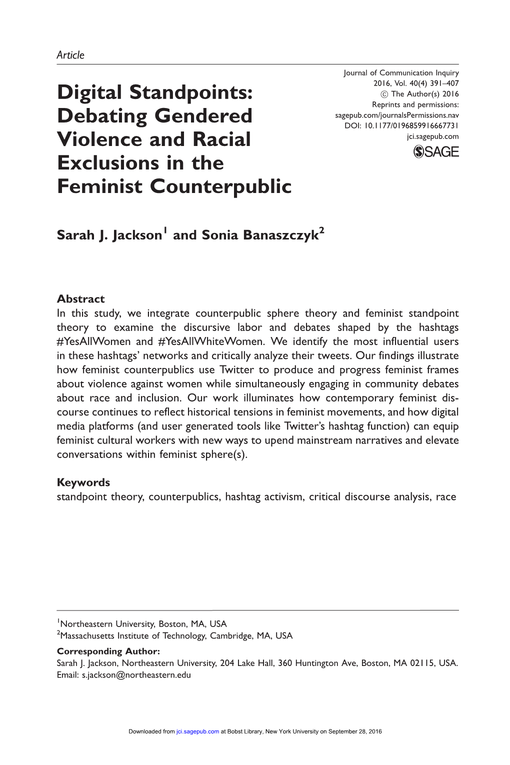 Debating Gendered Violence and Racial Exclusions in the Feminist