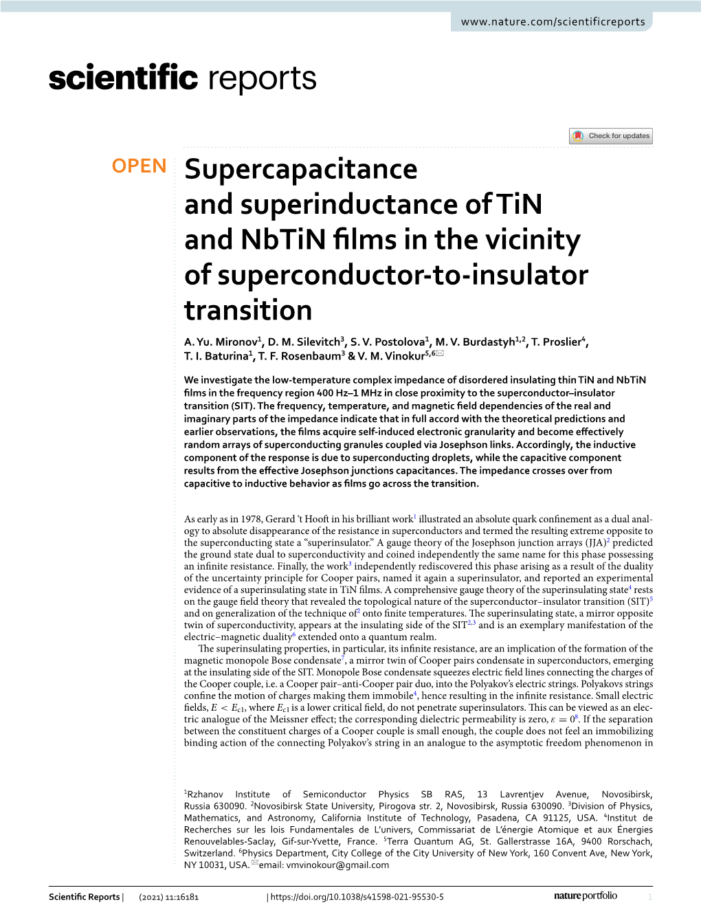 Supercapacitance and Superinductance of Tin and Nbtin Flms in the Vicinity of Superconductor‑To‑Insulator Transition A