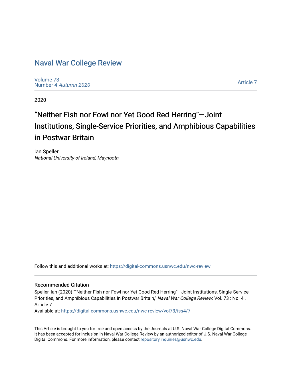 Neither Fish Nor Fowl Nor Yet Good Red Herring”—Joint Institutions, Single-Service Priorities, and Amphibious Capabilities in Postwar Britain