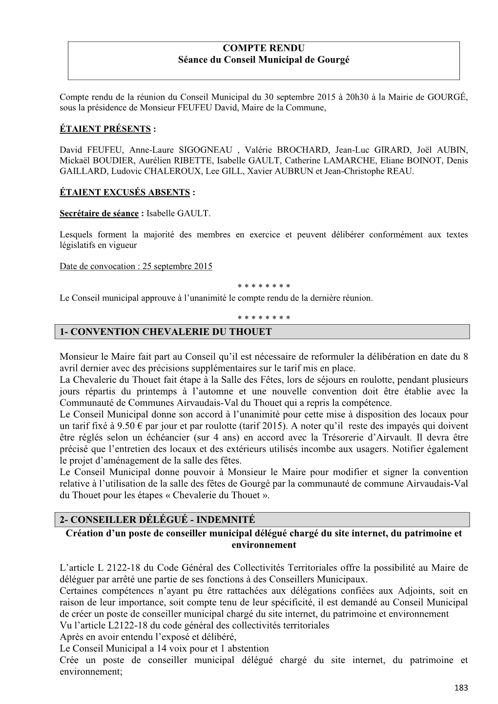 COMPTE RENDU Séance Du Conseil Municipal De Gourgé 1