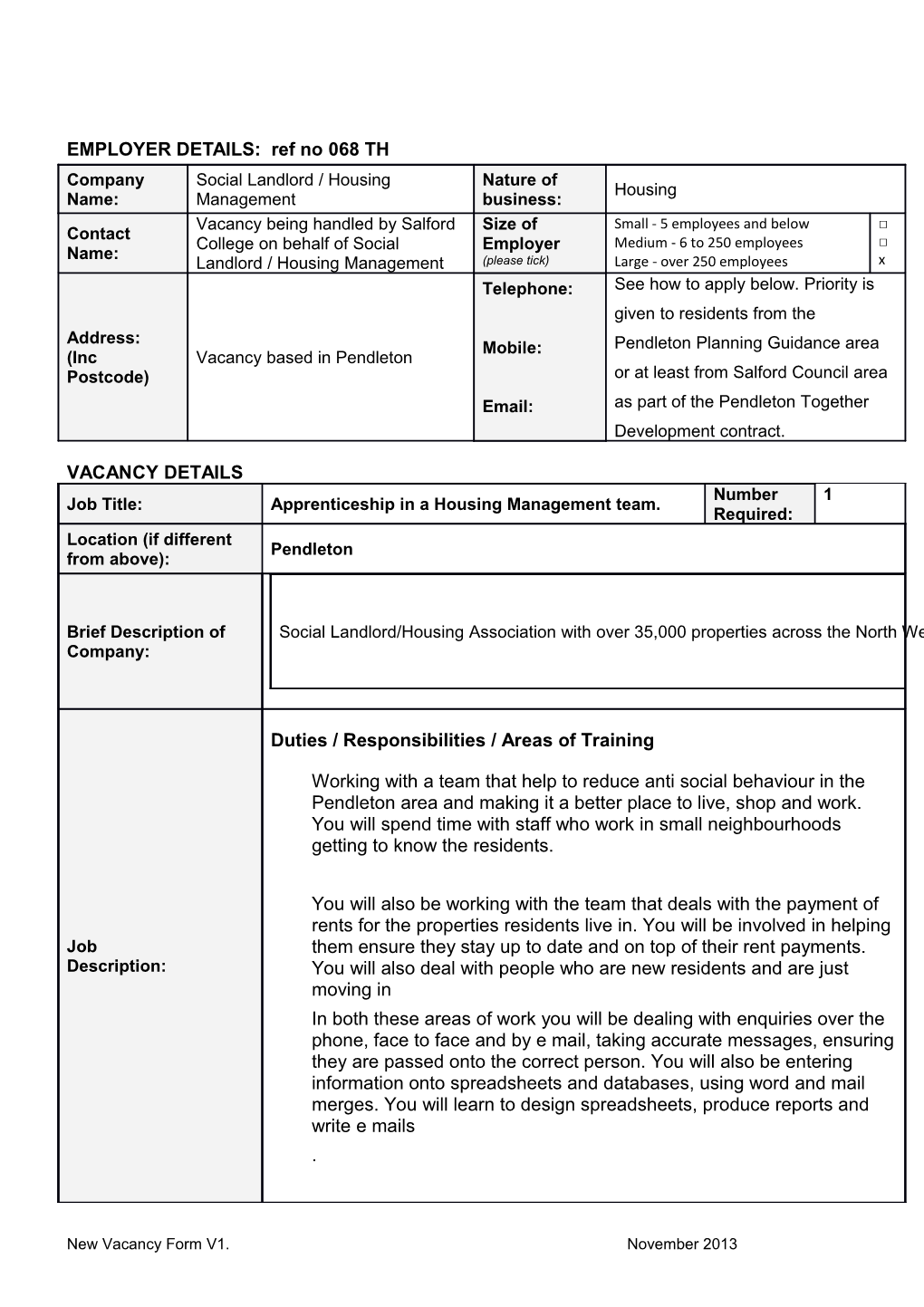 Connexions Personal Adviser Referral Form - Production Apprenticeships 2007