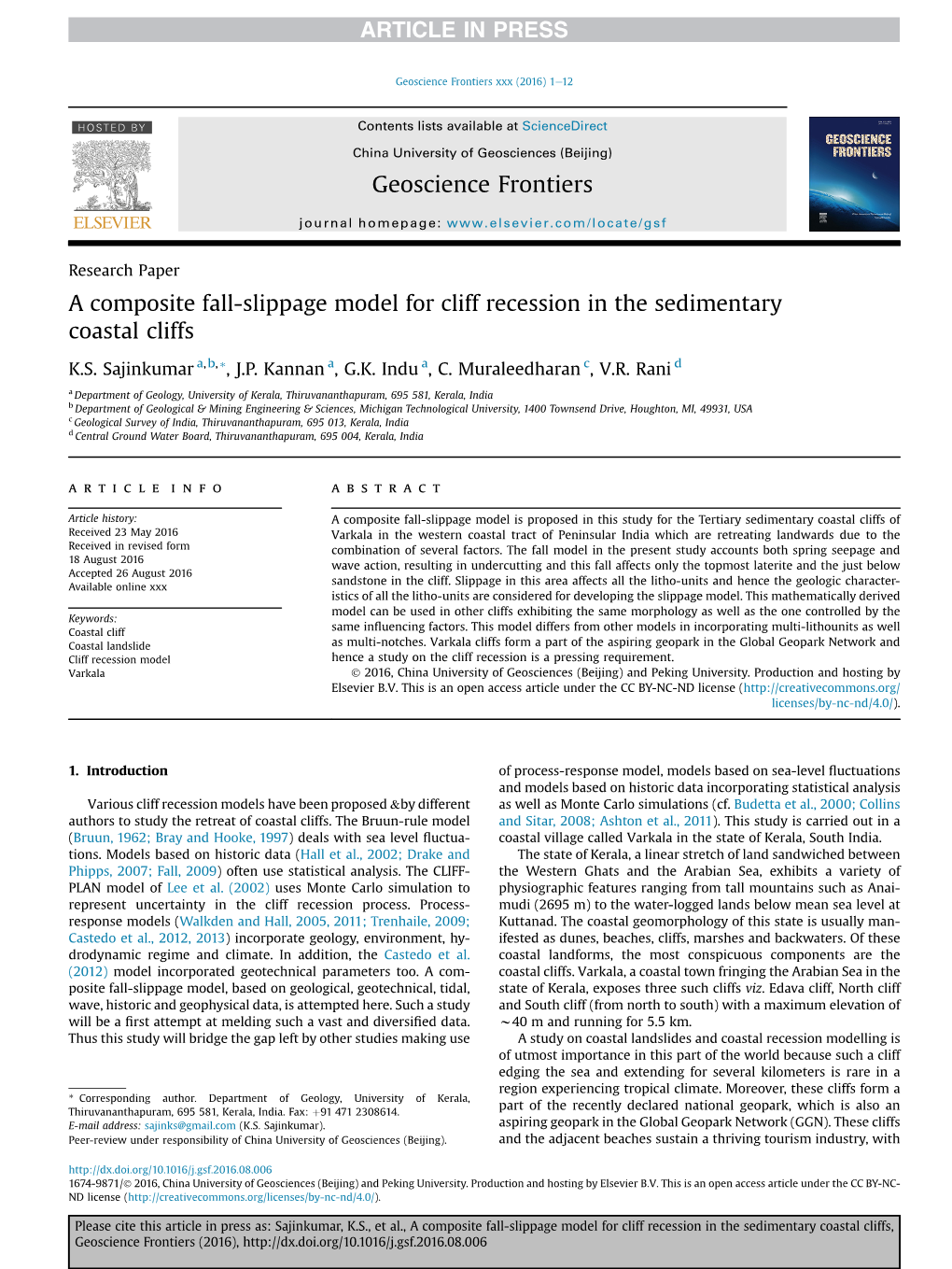 A Composite Fall-Slippage Model for Cliff Recession in the Sedimentary Coastal Cliffs