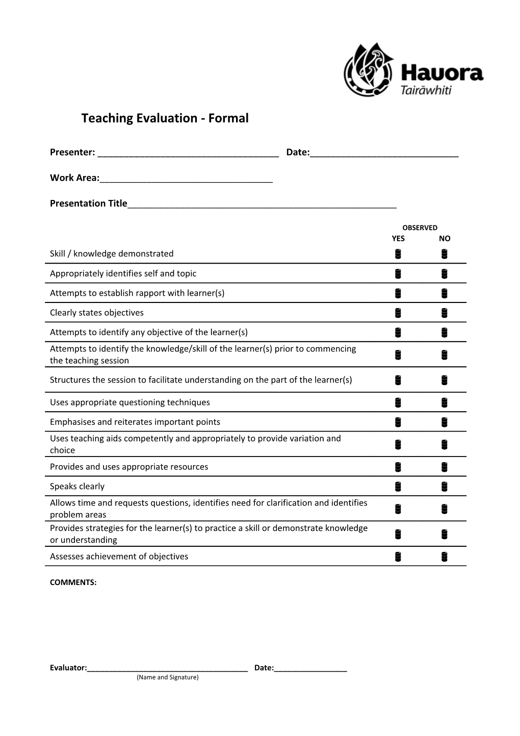 Teaching Evaluation - Formal