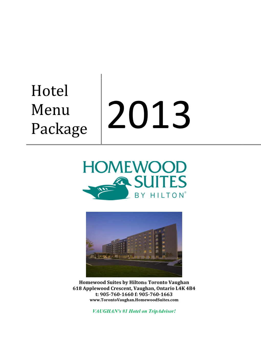 Hotel Menu Package 2013