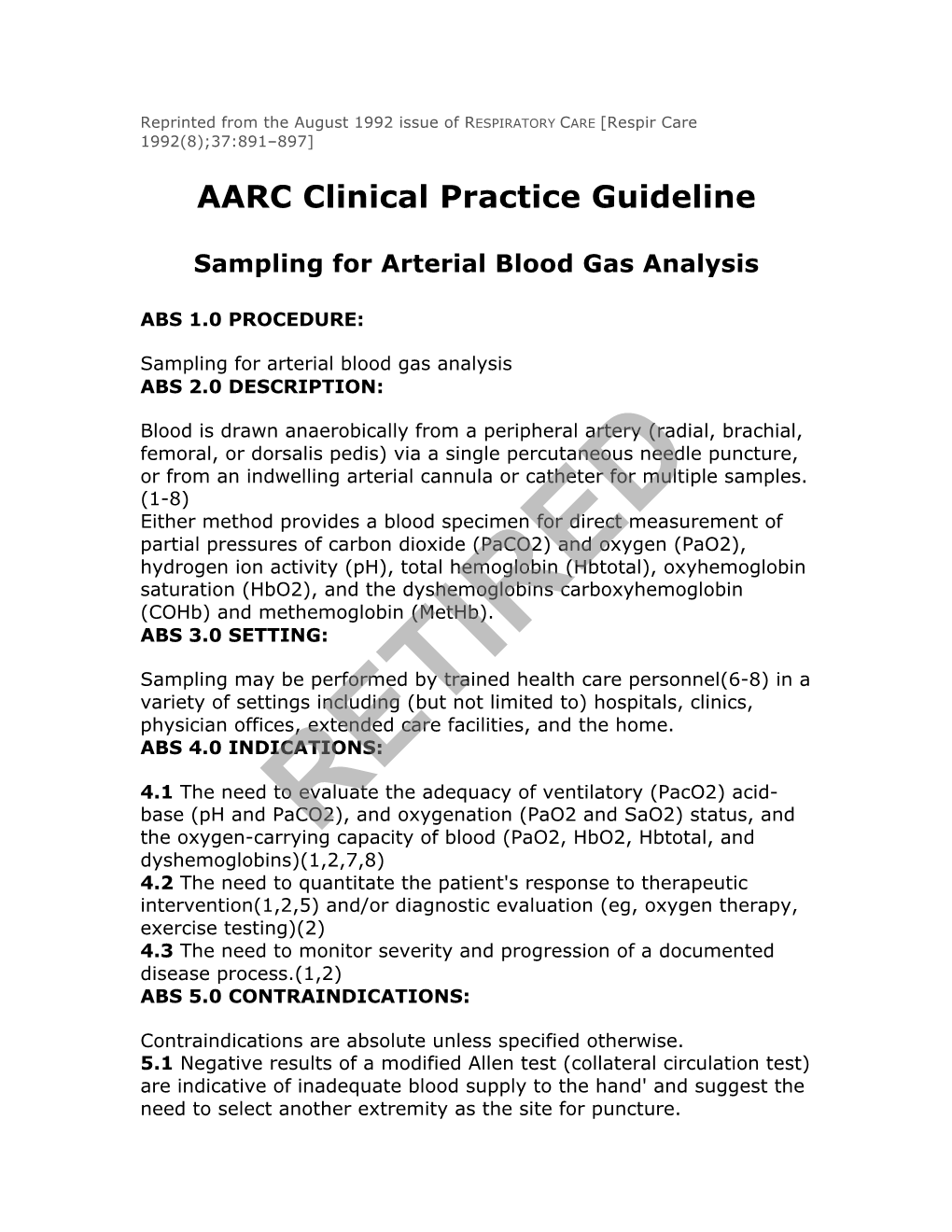 Sampling for Arterial Blood Gas Analysis