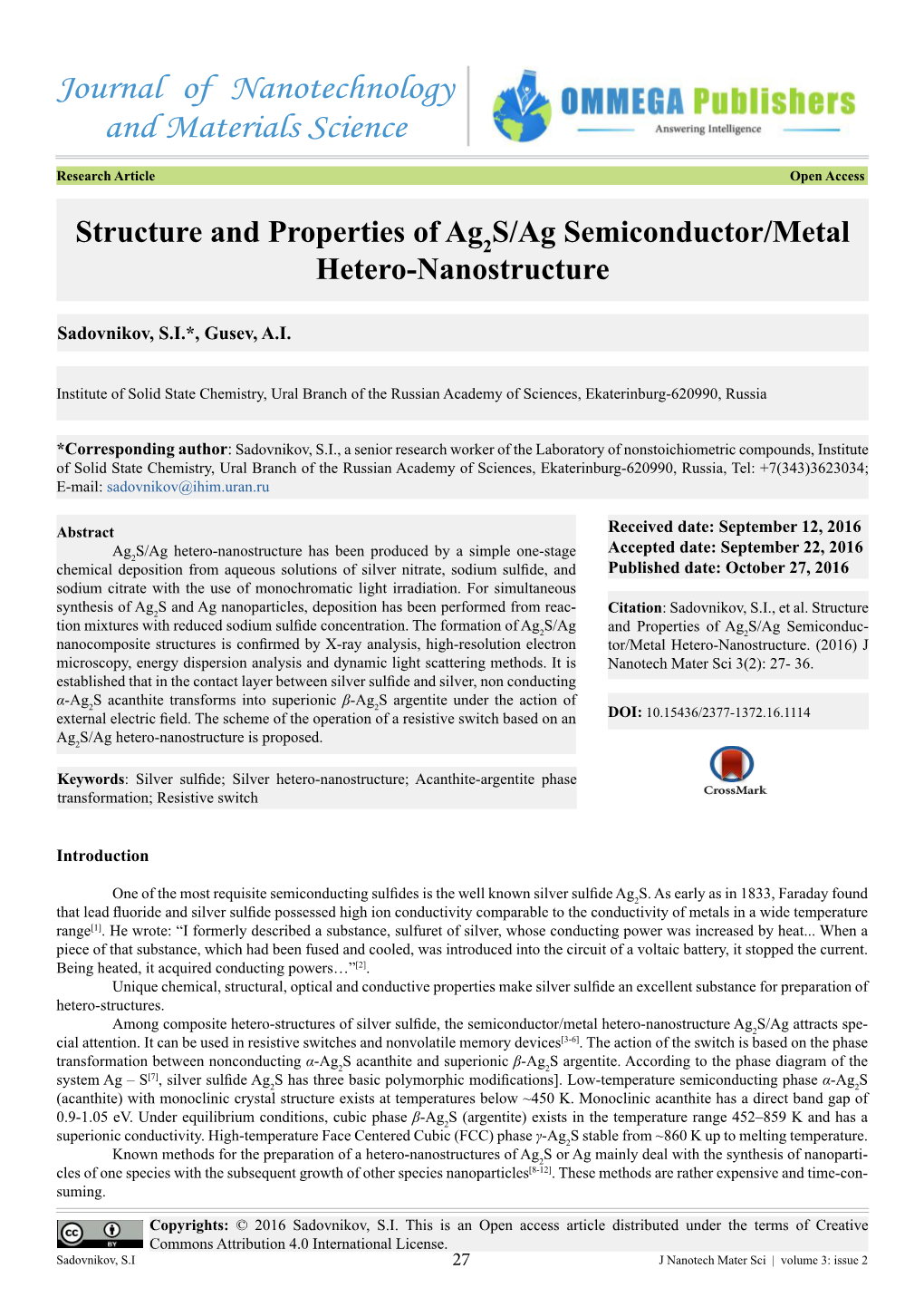 Journal of Nanotechnology and Materials Science