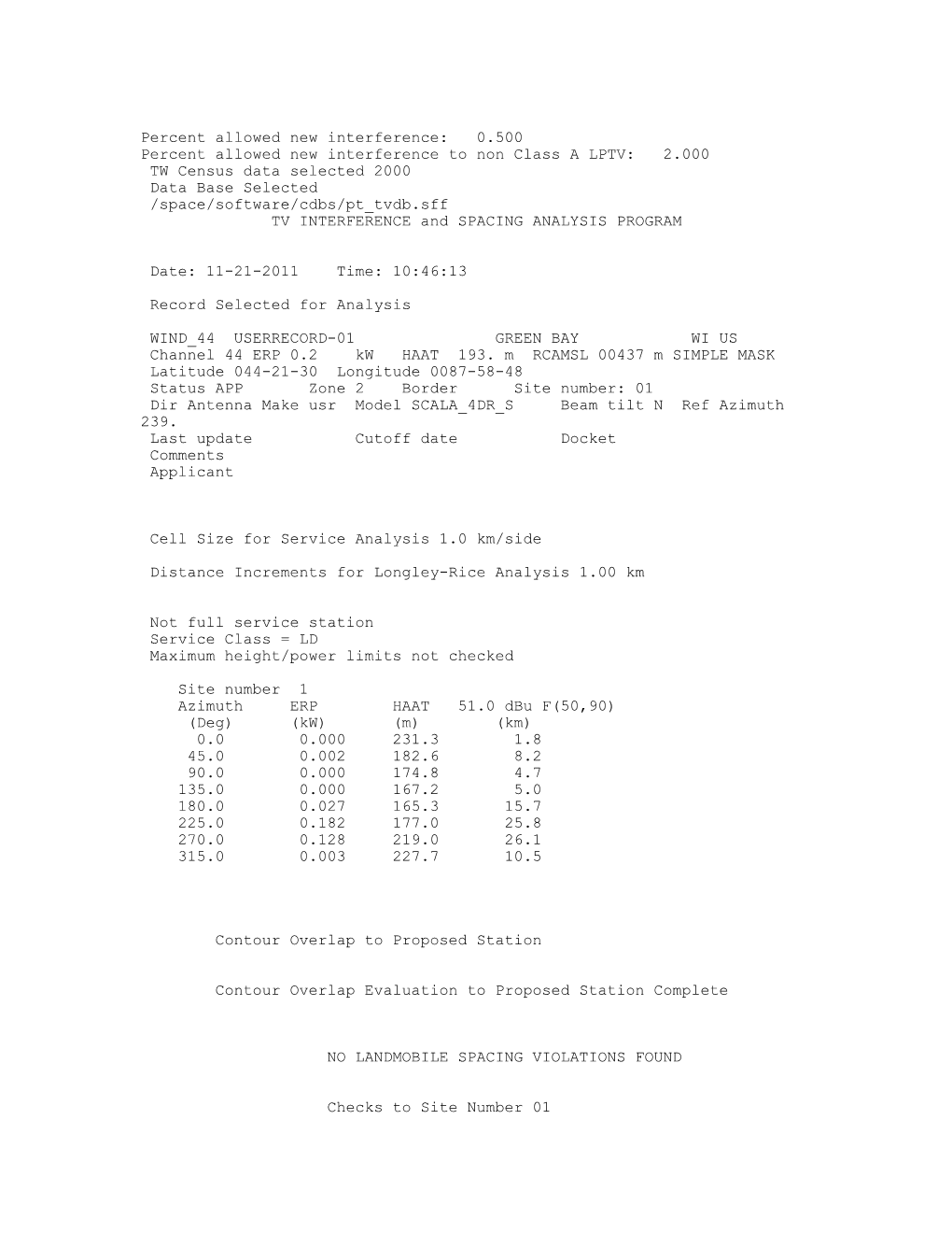 0.500 Percent Allowed New Interference to Non Class a LPTV: 2.000 TW Census Data Selected