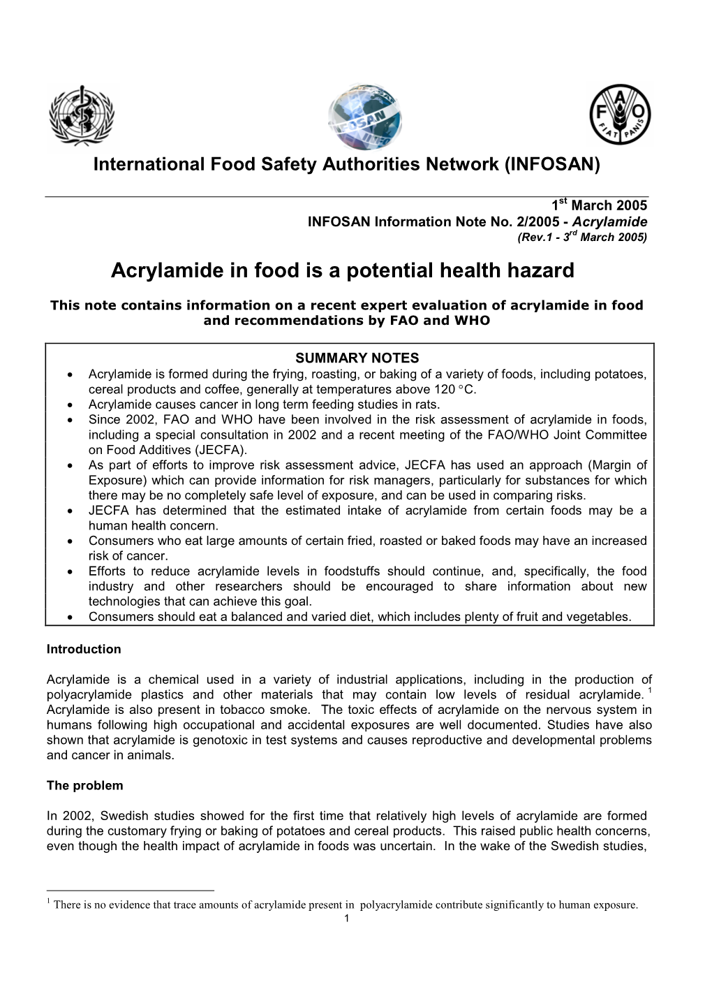 Acrylam Ide in Food Is a Potential Health Hazard