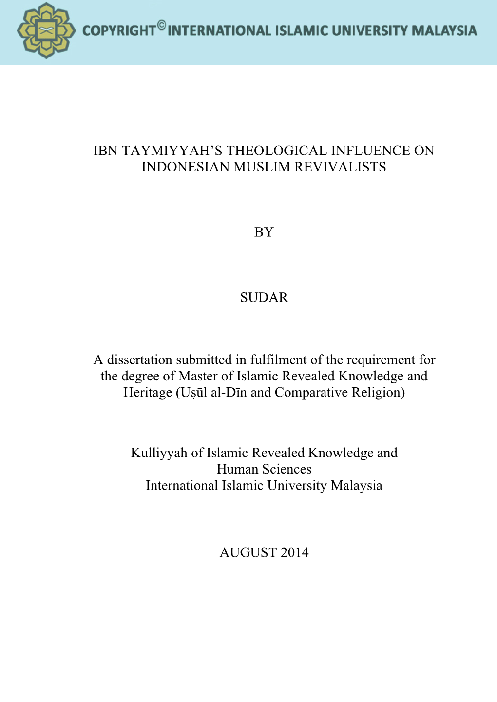 Ibn Taymiyyah's Theological Influence on Indonesian