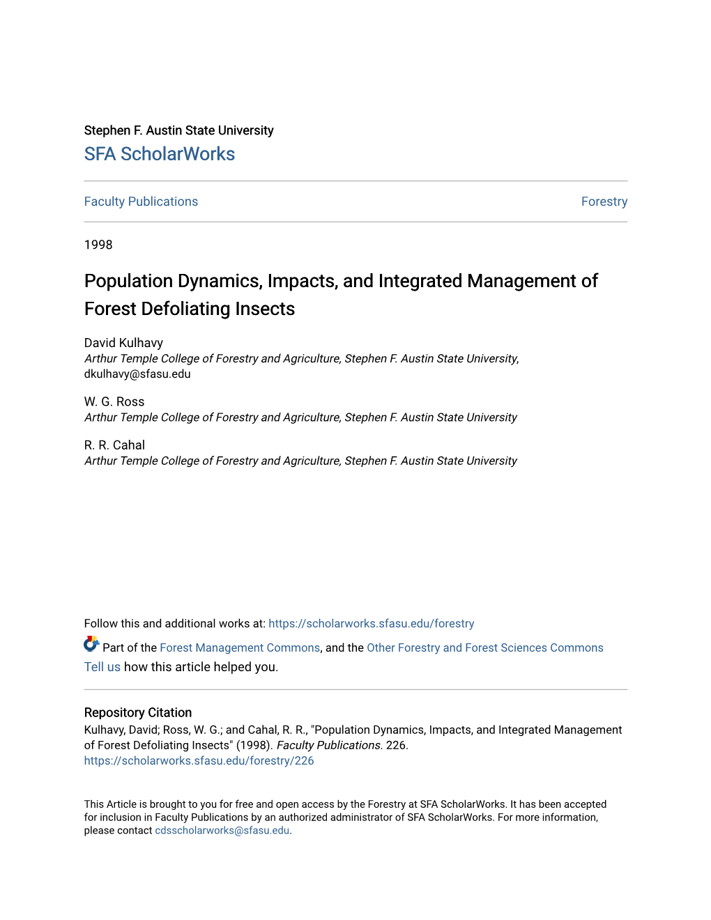 Population Dynamics, Impacts, and Integrated Management of Forest Defoliating Insects