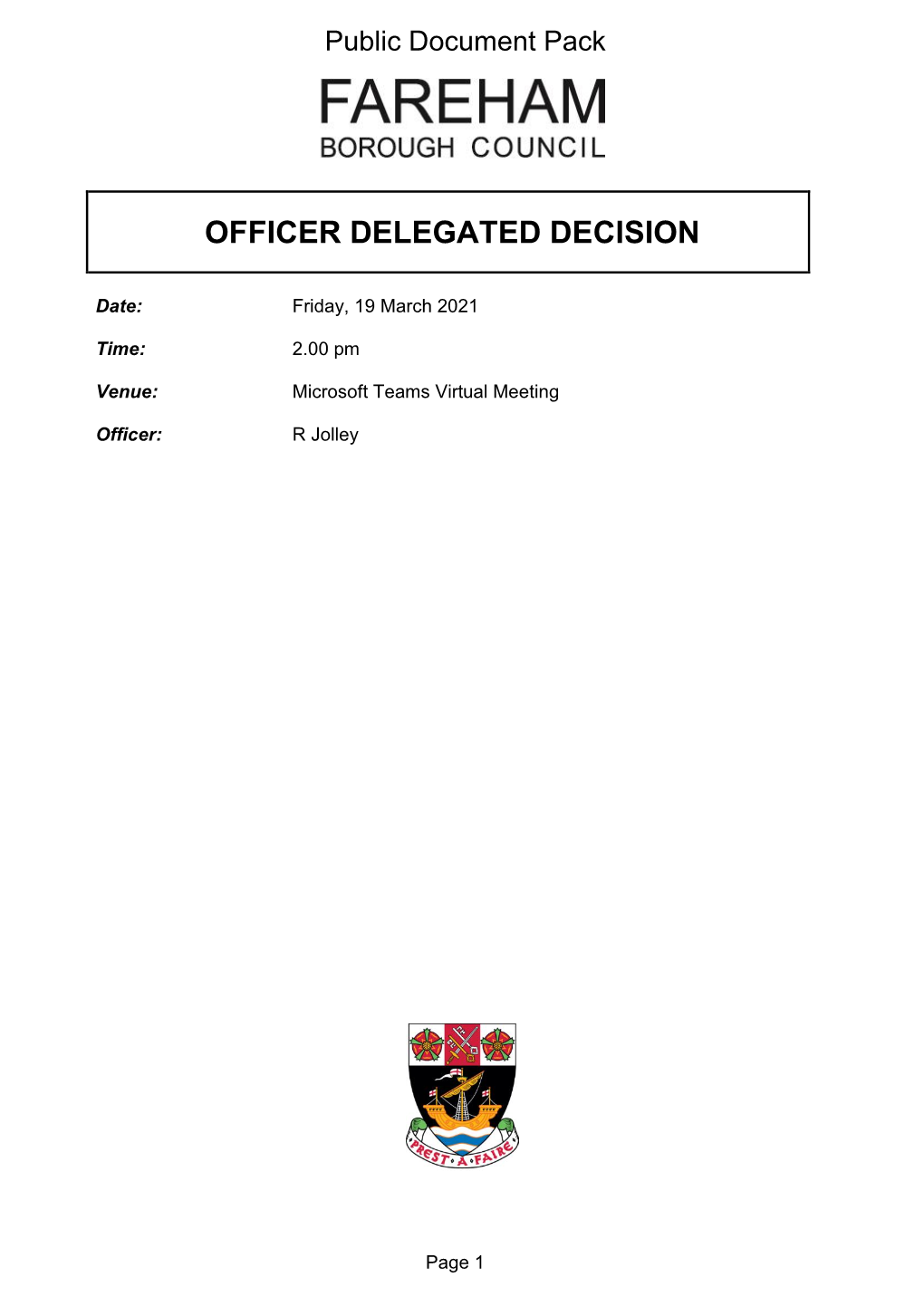 (Public Pack)Agenda Document for Officer Delegated Decision, 19/03