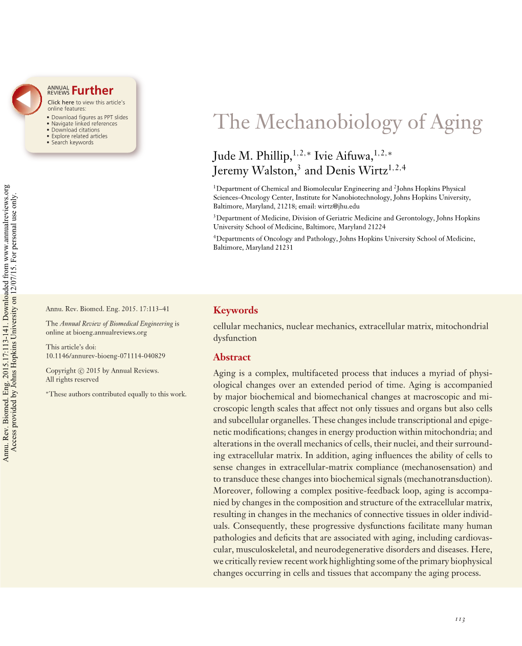 The Mechanobiology of Aging • Explore Related Articles • Search Keywords Jude M